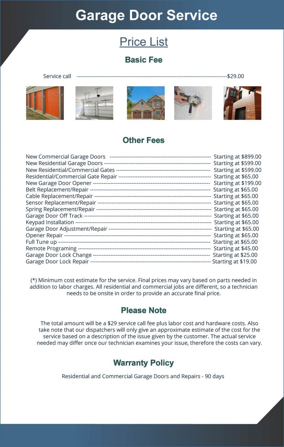 Price List Exclusive Garage Door Service